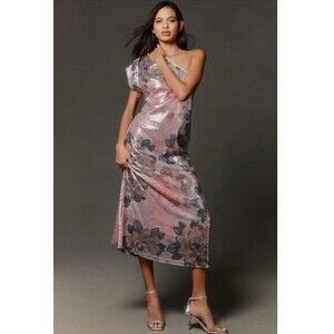 Anthropologie Porridge Maxi Dress Pink Sequin One Shoulder Preppy Medium NWT